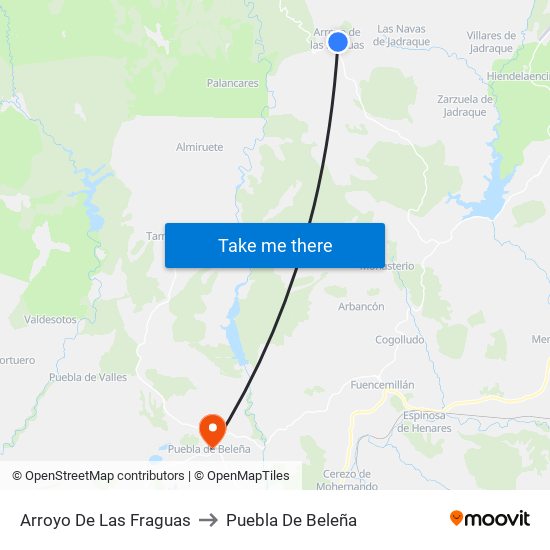 Arroyo De Las Fraguas to Puebla De Beleña map