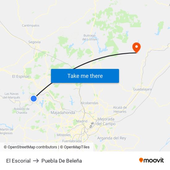 El Escorial to Puebla De Beleña map