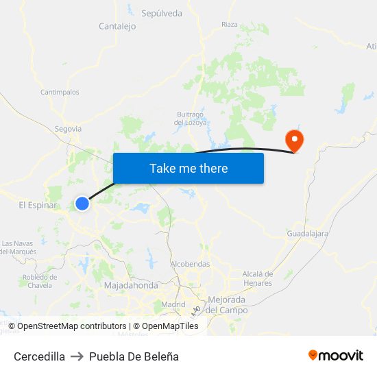 Cercedilla to Puebla De Beleña map