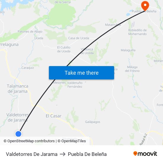 Valdetorres De Jarama to Puebla De Beleña map