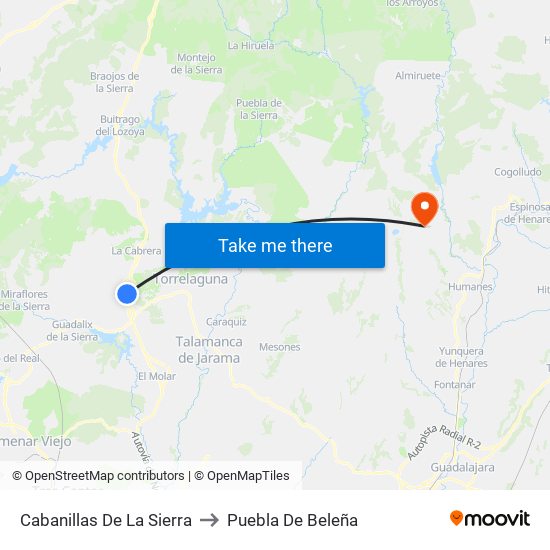 Cabanillas De La Sierra to Puebla De Beleña map