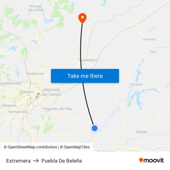 Estremera to Puebla De Beleña map