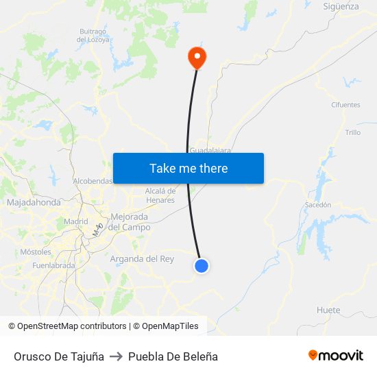 Orusco De Tajuña to Puebla De Beleña map