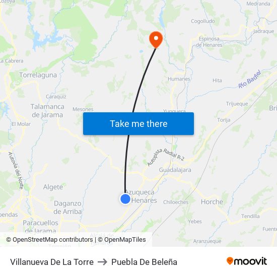 Villanueva De La Torre to Puebla De Beleña map