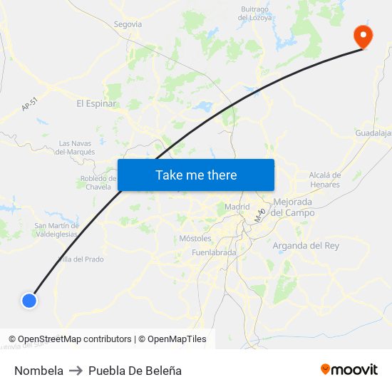 Nombela to Puebla De Beleña map