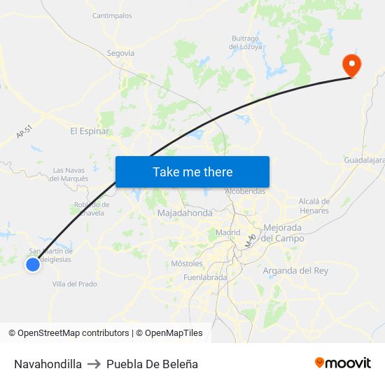 Navahondilla to Puebla De Beleña map