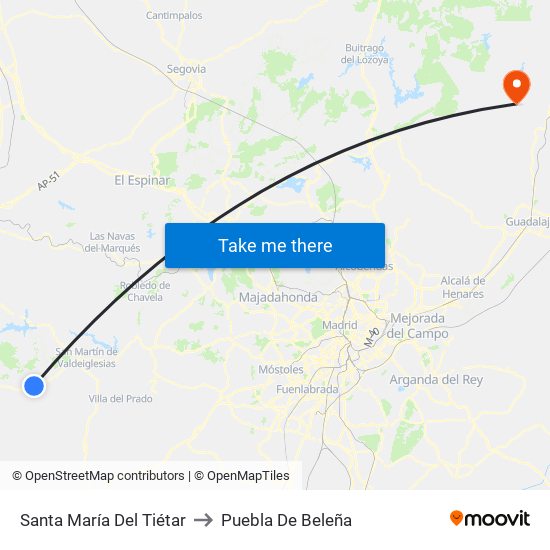 Santa María Del Tiétar to Puebla De Beleña map