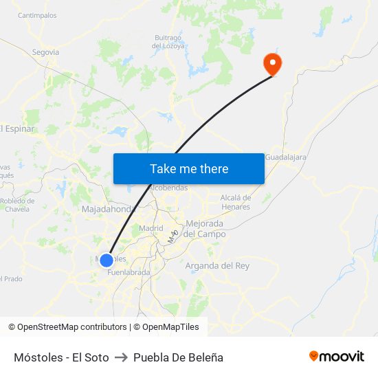 Móstoles - El Soto to Puebla De Beleña map