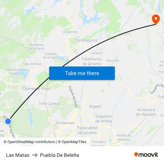 Las Matas to Puebla De Beleña map