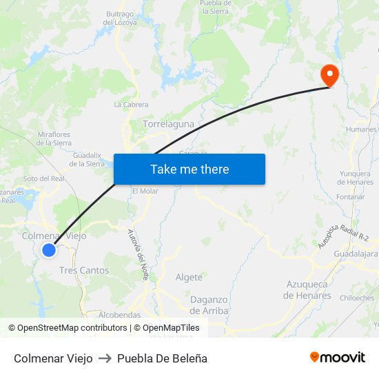 Colmenar Viejo to Puebla De Beleña map