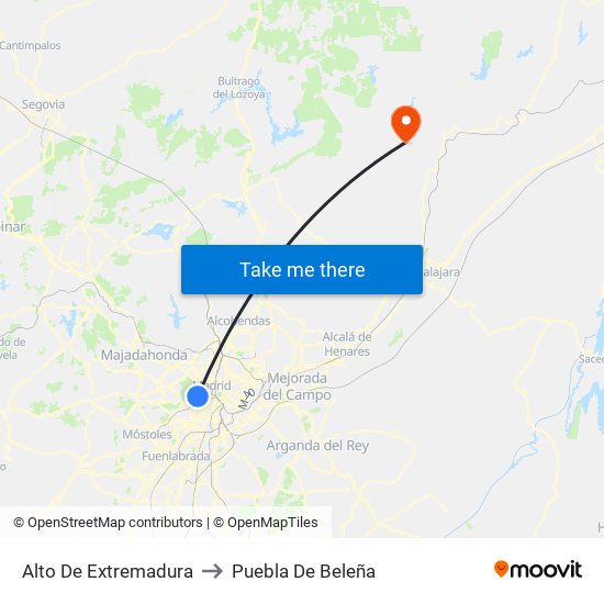 Alto De Extremadura to Puebla De Beleña map