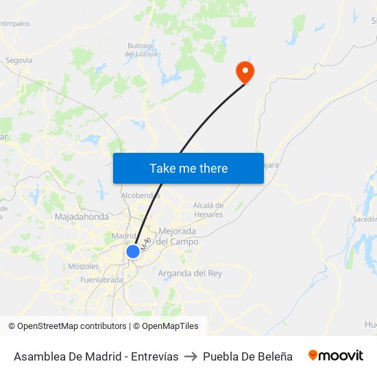 Asamblea De Madrid - Entrevías to Puebla De Beleña map