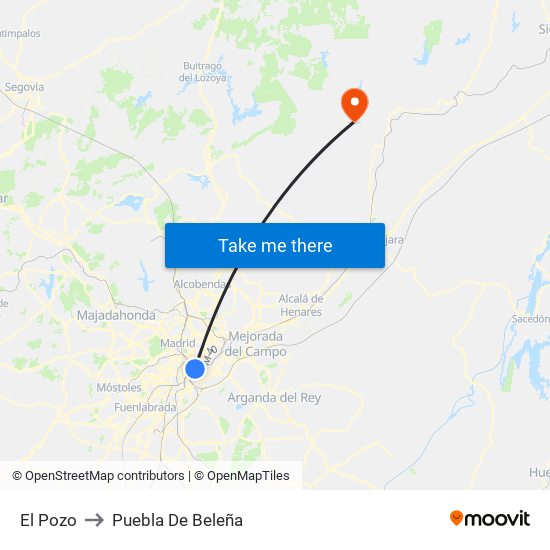 El Pozo to Puebla De Beleña map