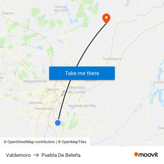 Valdemoro to Puebla De Beleña map