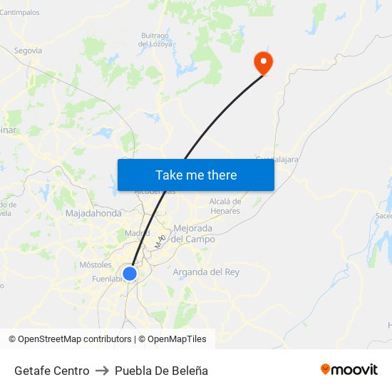 Getafe Centro to Puebla De Beleña map