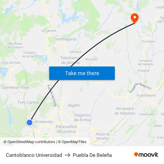 Cantoblanco Universidad to Puebla De Beleña map