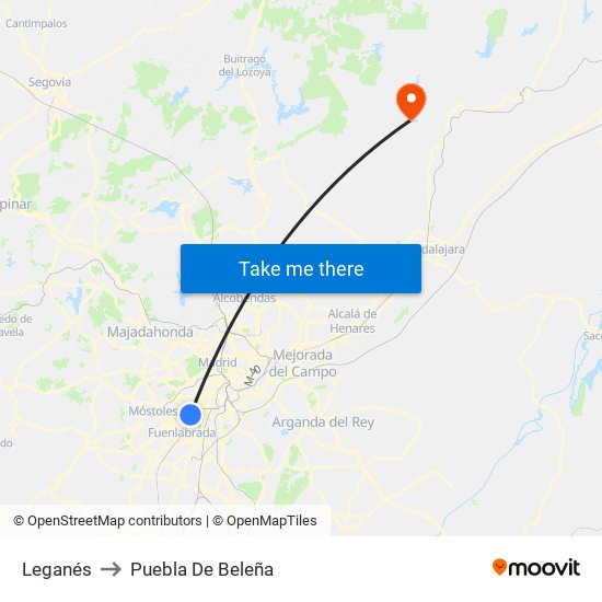 Leganés to Puebla De Beleña map