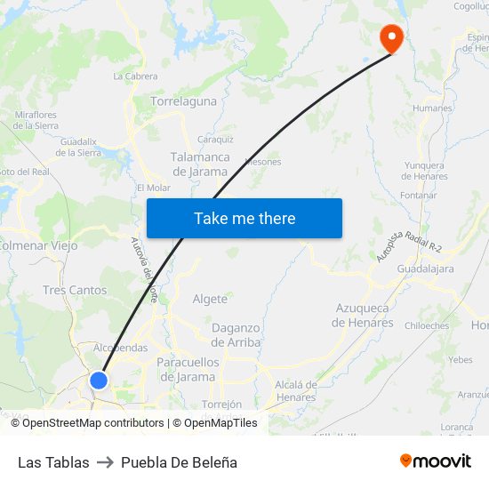 Las Tablas to Puebla De Beleña map