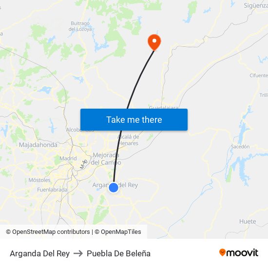 Arganda Del Rey to Puebla De Beleña map