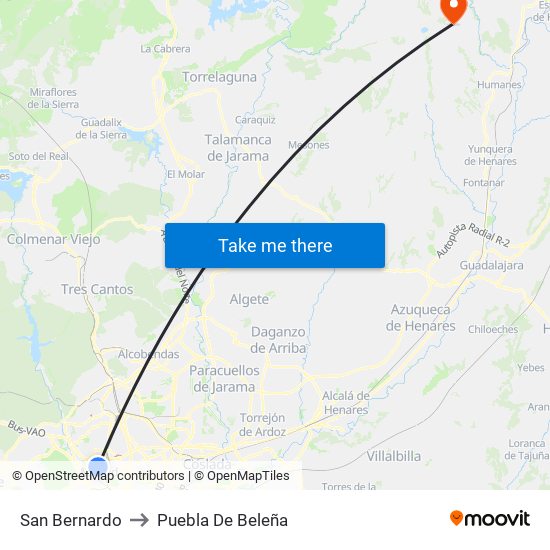 San Bernardo to Puebla De Beleña map