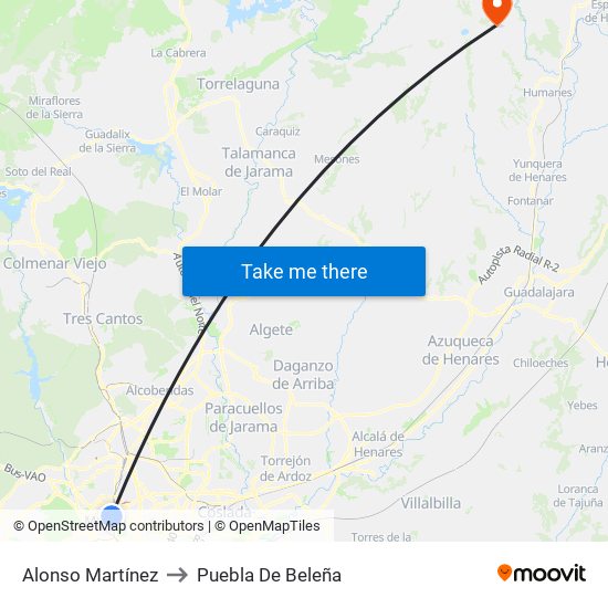 Alonso Martínez to Puebla De Beleña map