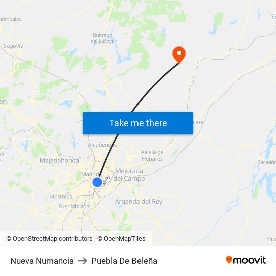 Nueva Numancia to Puebla De Beleña map