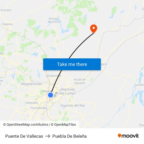 Puente De Vallecas to Puebla De Beleña map