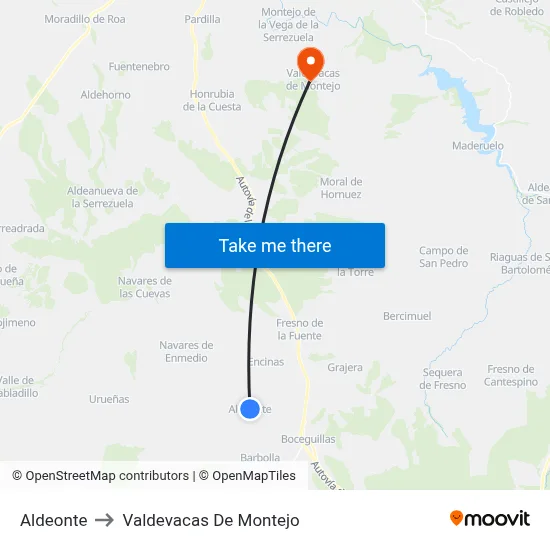 Aldeonte to Valdevacas De Montejo map