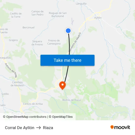 Corral De Ayllón to Riaza map