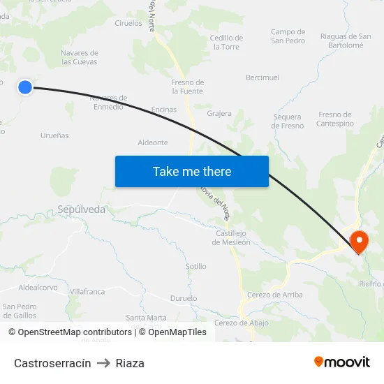 Castroserracín to Riaza map