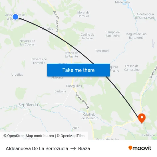 Aldeanueva De La Serrezuela to Riaza map