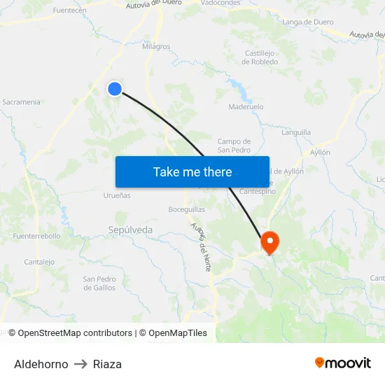 Aldehorno to Riaza map