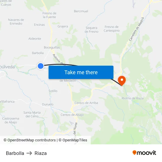 Barbolla to Riaza map