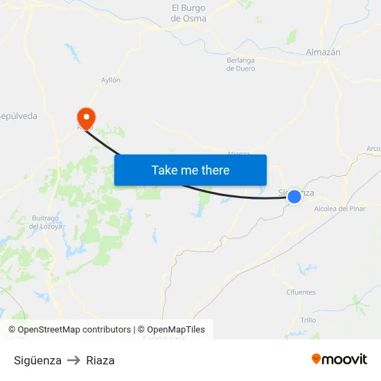 Sigüenza to Riaza map