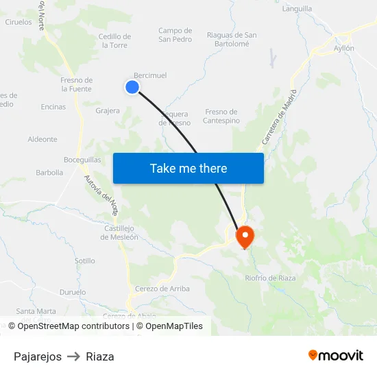 Pajarejos to Riaza map
