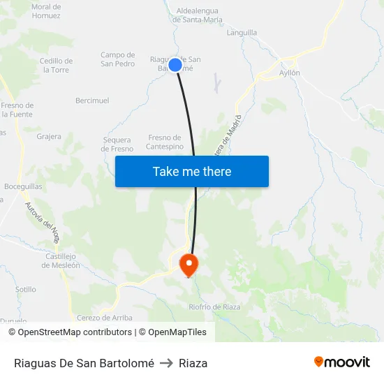 Riaguas De San Bartolomé to Riaza map