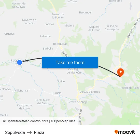 Sepúlveda to Riaza map
