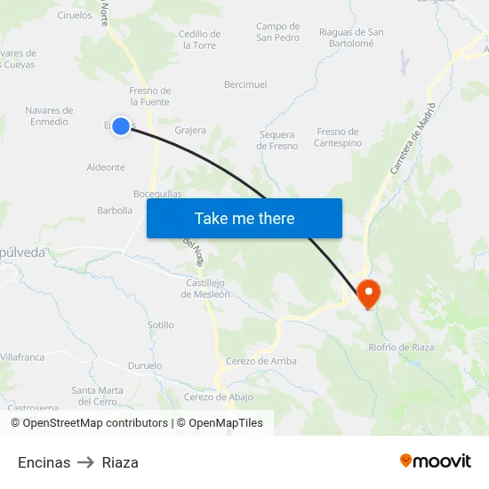 Encinas to Riaza map
