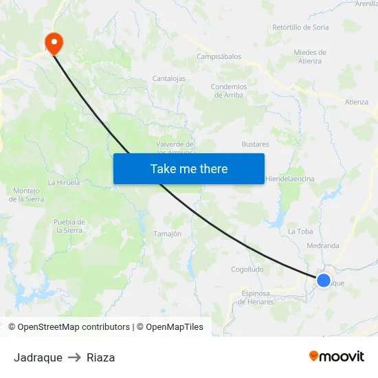Jadraque to Riaza map