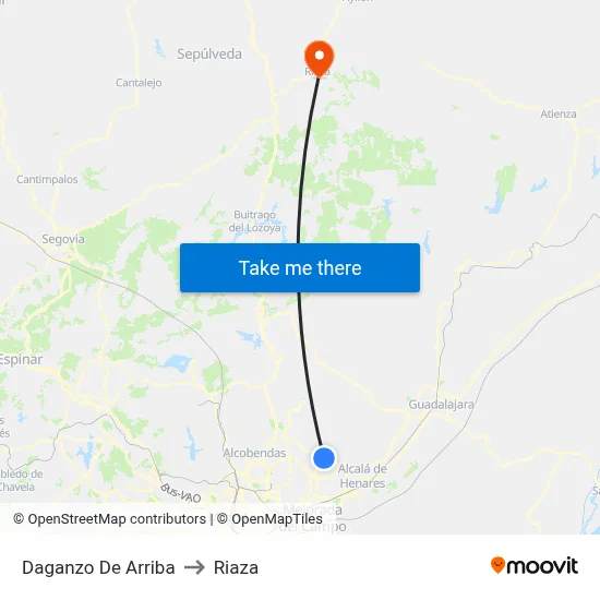 Daganzo De Arriba to Riaza map