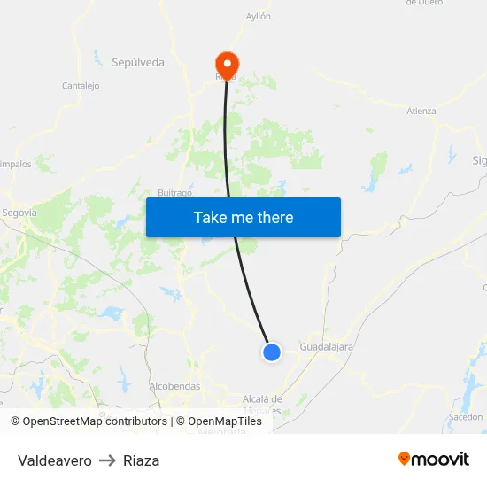 Valdeavero to Riaza map