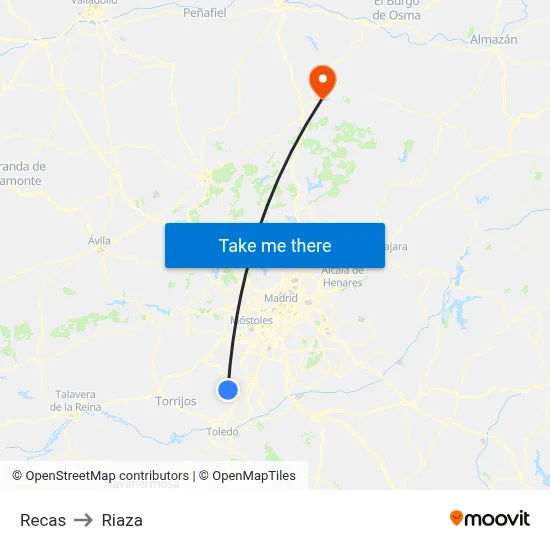 Recas to Riaza map
