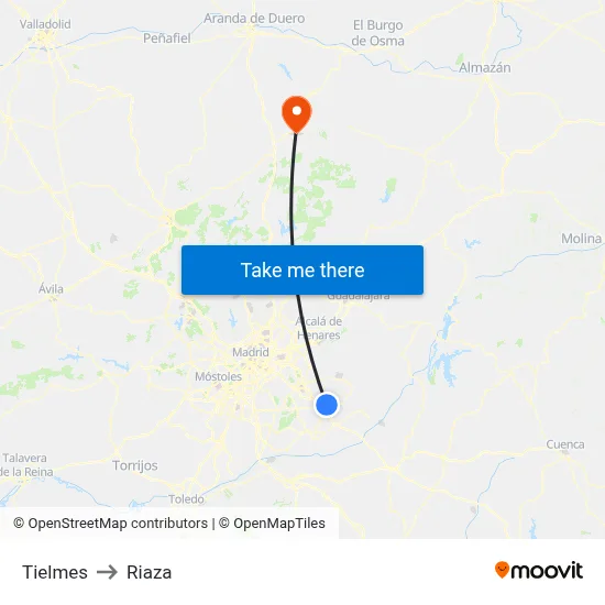 Tielmes to Riaza map
