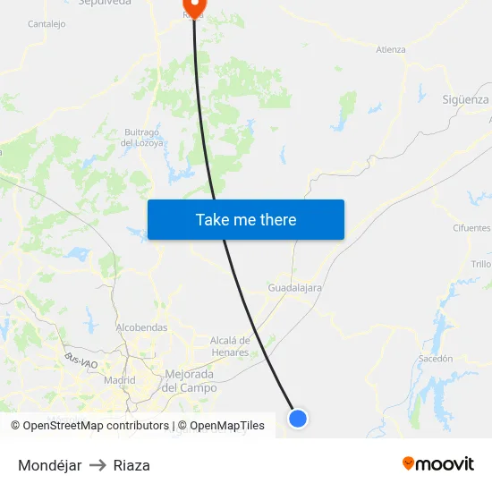 Mondéjar to Riaza map