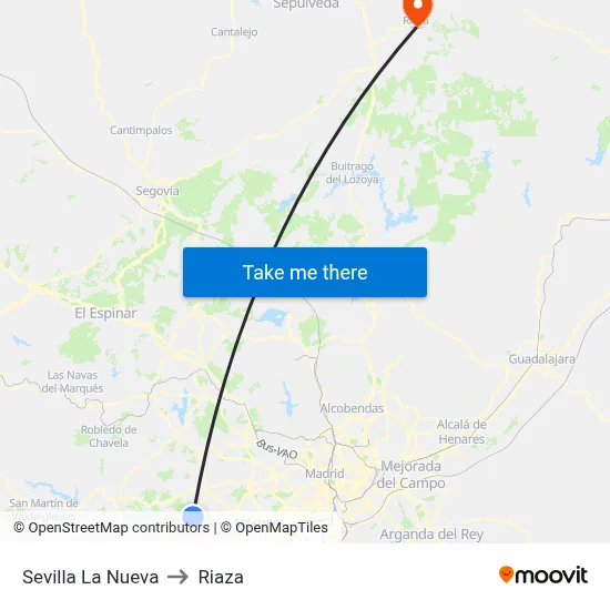 Sevilla La Nueva to Riaza map