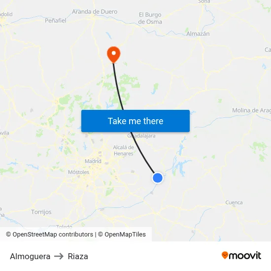 Almoguera to Riaza map