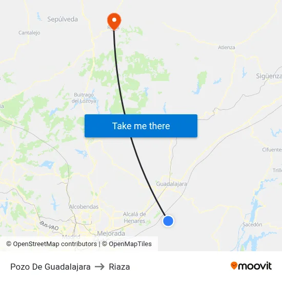Pozo De Guadalajara to Riaza map