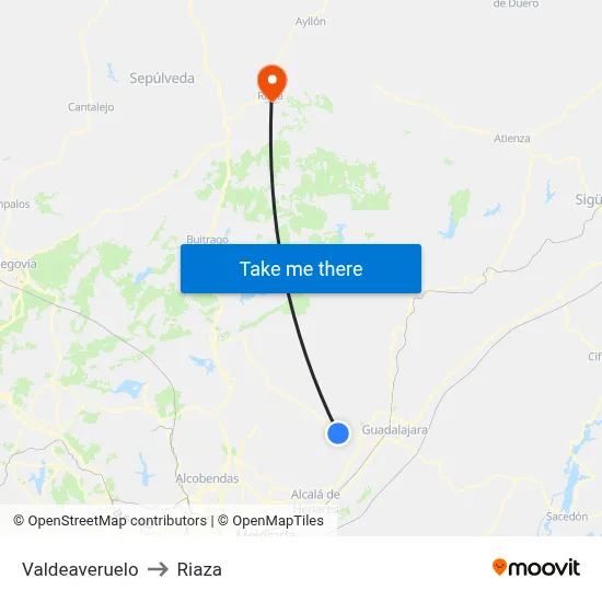 Valdeaveruelo to Riaza map