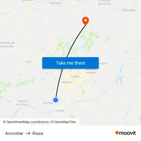 Arcicóllar to Riaza map
