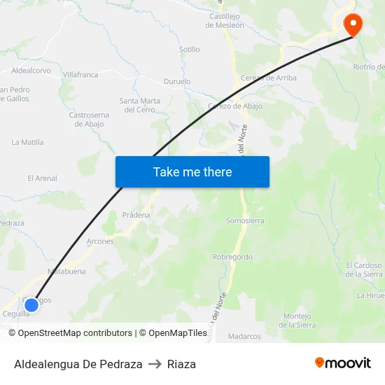 Aldealengua De Pedraza to Riaza map
